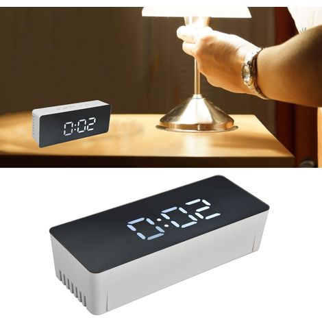 Réveil numérique LED, réveil électronique multifonction, réveil miroir, alimentation USB, blanc (1/5)