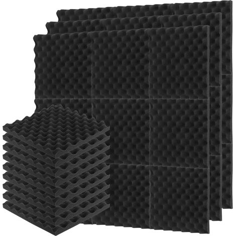 Lot de 36 panneaux acoustiques insonorisants en mousse pour studio, 30 x 30 x3 cm, noir (1/5)