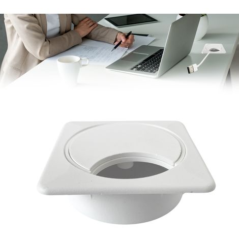 Passe-Câble Pour Bureau en ABS Idéal Pour Tables, Bureaux et Maisons (Blanc, Carré) (1/2)