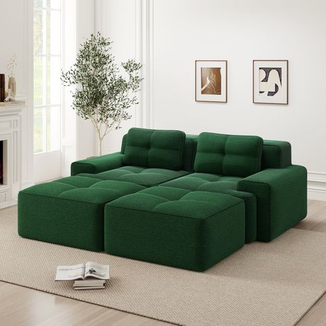 REDOM - Canapé 2 places modulable, confort nuage, assise profonde 74 cm, sans montage, velours côtelé vert (1/5)