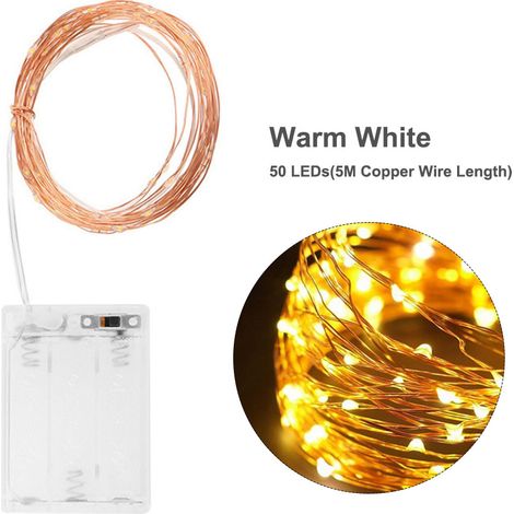 Guirlande lumineuse LED de 5 m (16,4 pi) avec 50 LED, fil de cuivre, guirlande féérique étoilée pour décoration de Noël, mariage et fêtes (1/5)