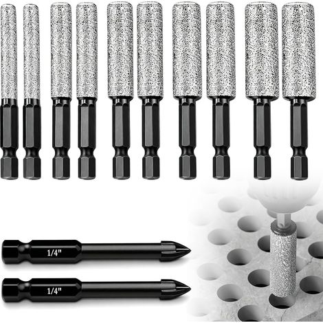12 Stück Diamantbohrer Fliesenbohrer Glasbohrer Set: 5/6/8/10/12mm Keramikbohrer und 6mm Metall Bohren, Diamant Bohrer Fliesen für Keramik, Granit, Glas, Porzellan, Mauerwerk, Marmor (1/5)