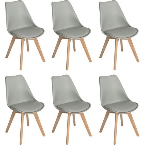 6er Set Esszimmerstühle mit Massivholzbeinen, gepolstert, Grau (1/5)