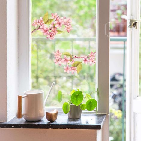 Dekorative, selbstklebende Fensteraufkleber, Blumenmuster, 2 Stück