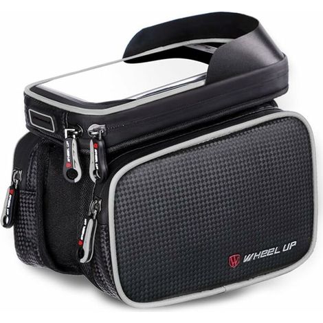 Lot de 1, sacoche de cadre de vélo, sacoche de cadre pour téléphones portables jusqu'à 6,2", pour VTT, cyclotourisme (gris)