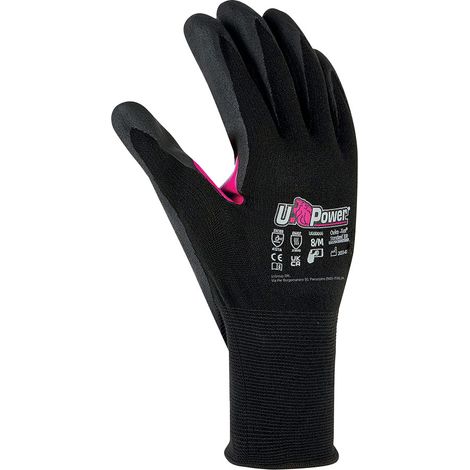 U-Power Love Guanti Lavoro Nylon Touchscreen Nero Fucsia 6/XS 12Pz