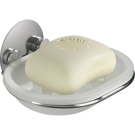 Wenko 18776100 Turbo-Loc Portasapone, Fissaggio Senza Trapano, Acciaio, Polipropilene, 11 x 6 x 13 cm, Cromo/Bianco (1/5)