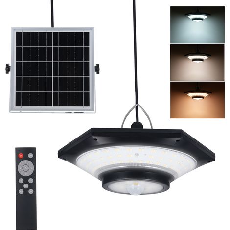 Neoglint Lampe Suspendue Solaire 228 LED avec Détecteur Mouvement PIR IP65 Noire 4,7m pour Garage Jardin Terrasse Éclairage Suspendu Extérieur Minuterie 4/6H Télécommande (1/3)