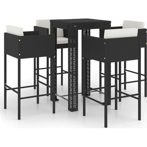 Set de 1 Table et 4 Tabourets de bar de jardin, Ensemble Table et Chaises et coussins Résine tressée Noir OIB8289E (1/5)