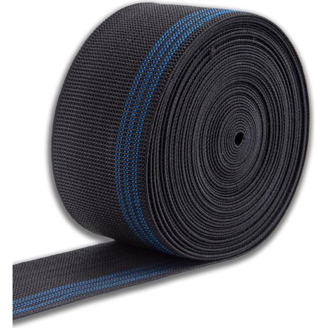 Sangle élastique pour Canapé, Chaises, Tapisserie - 10 Mètres - Corde de Serrage pour Assise et Dossier - Fauteuil - élastique 70% - Largeur 70 mm - Noir (1/5)