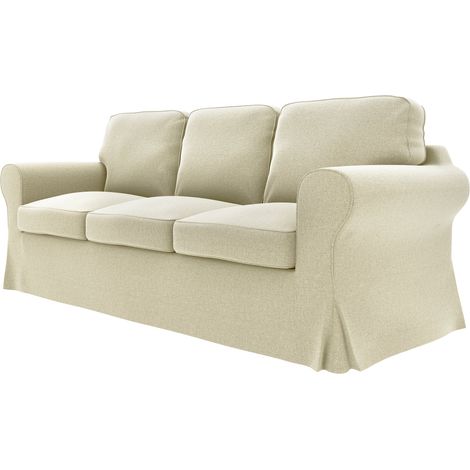 Funda para sofá de 3 plazas Ektorp, tejido: Kaya Beige (tejido de punto, resistente a manchas y arañazos). (1/5)