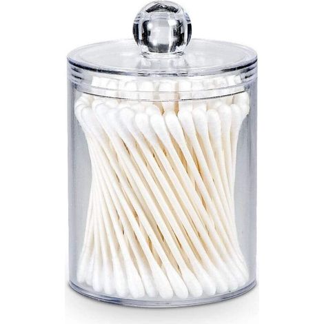 Aufbewahrungsbox für Wattestäbchen aus Acryl, Wattestäbchenspender, Make-up-Organizer mit Deckel, transparente Apothekergläser fürs Badezimmer, Aufbewahrung für Wattebällchen, Wattebällchen (1/5)
