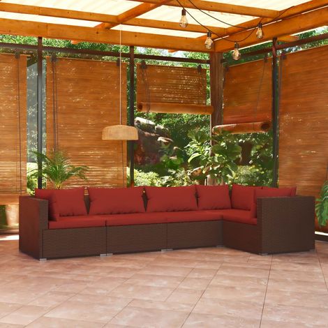 Salon de jardin 5 pcs,Mobilier de terrasse,Table et Chaise pour Relax avec coussins résine tressée marron -YZ880918 (1/5)
