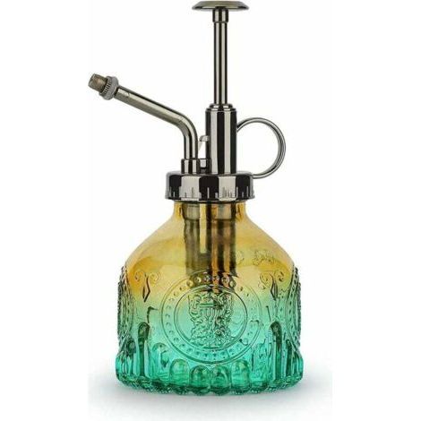 Verre Plantes Vaporisateur D'arrosage, 200ml Rétro avec Pompe Supérieure Arrosoir, Une Main Darrosage Pulvérisateur Brumisateur pour Jardinage Plantes, Jardin, Nettoyage, L'alcool-Marron/Vert (1/5)