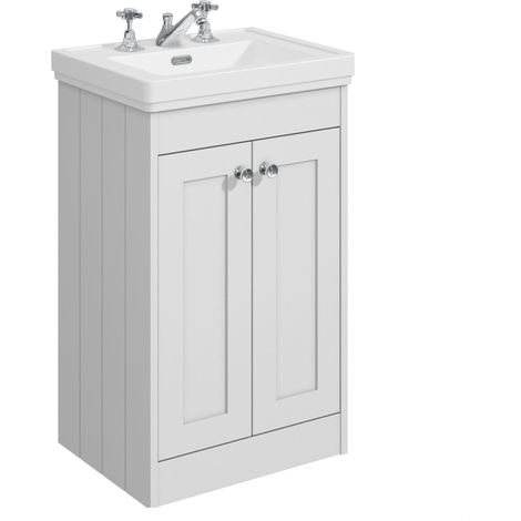 Balterley Butterton 500mm Floor Standing 2 Door Unit with Classic Basin 3 Tap Hole - Satin White