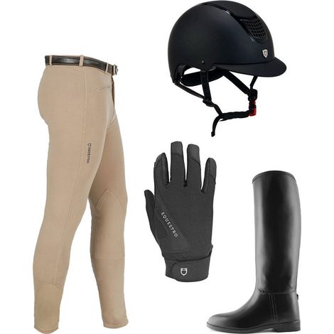 Set abbigliamento equitazione UOMO composto da pantalone, casco, guanti e stivali COLORI A SCELTA