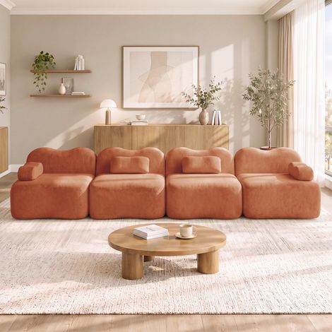 Canapé / salon de jardin, extérieur, terrasse, confort et déco, avec accoudoirs, coussins inclus, orange, confort salon, assise moelleuse design (1/5)