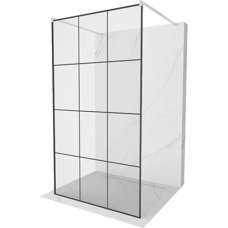 Mexen Kioto Duschwand freistehend 100 x 200 cm, schwarzes Muster 8 mm, gebürstetes Nickel - 800-100- (1/5)