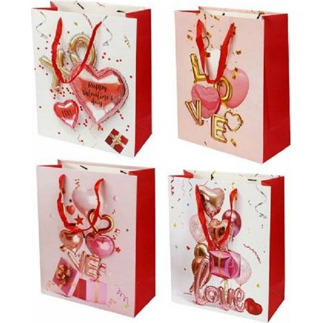 TrAdE Shop Traesio - Set 6 Buste Borsa Regalo Sacchetti San Valentino 30x40x12cm 71097 Varie Fantasie - (1/2)