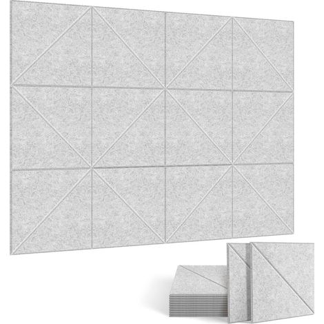 Lot de 12 panneaux acoustiques auto-adhésifs, rembourrage insonorisant en polyester, panneaux muraux insonorisants haute densité, 30 x 30 x 1 cm, gris (1/5)