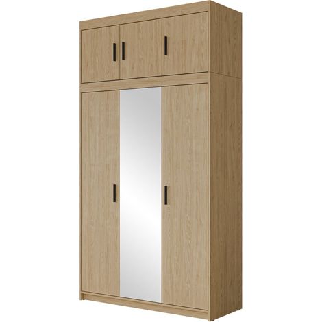 Armario Novduni 105, Roble, 246x133x53cm, Puertas de armario: Con bisagras, Número de estantes: 7