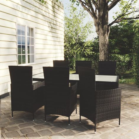 Salon de jardin 7 pcs Ensemble Table et Chaise de Jardin - avec coussins Résine tressée Noir BV472169 - BonneVie (1/5)