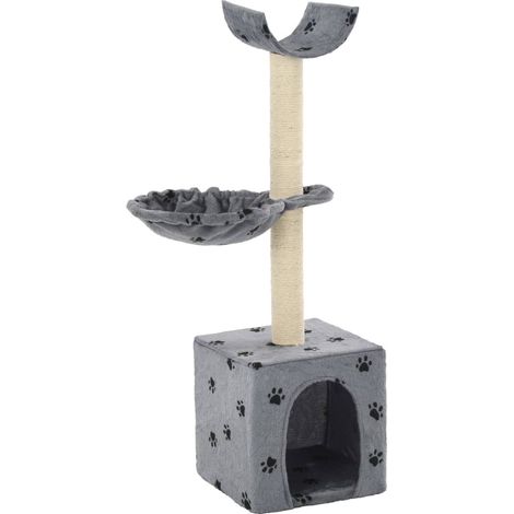 Katzen-Kratzbaum mit Sisal-Säulen 105 cm Pfoten-Aufdruck Grau
