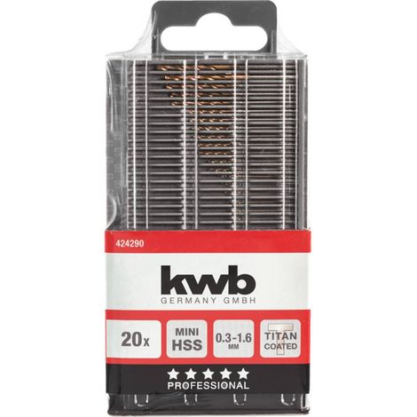 kwb 424290 HSS titanio Kit punte a spirale da metallo 20 parti 0.3 mm, 0.35 mm, 0.4 mm, 0.45 mm, 0.5 mm, 0.55 mm, 0.6 m