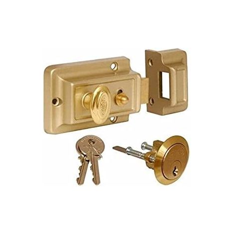 Night Latch Door Lock with 3 Keys - Polished Brass Gate Lock Extra Security Front Door Lock Fixings Backset Cylinder Safety for Gate, Door, Shed, Latch, Flat Smart Door Lock Latches