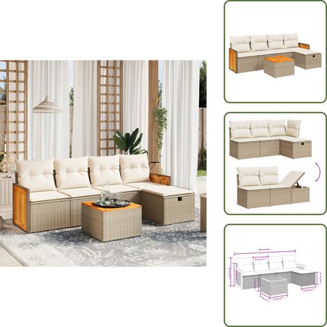 6-tlg. Garten-Sofagarnitur mit Kissen Beige Poly Rattan - Gartenmöbel - Esszimmergarnituren - Rattanmöbel - Outdoormöbel - Lounge Set (1/5)