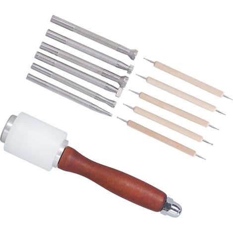 Ensemble de 12 outils de gaufrage du cuir pour la fabrication artisanale d'articles en cuir, marteau pour la fabrication de selles (1/5)