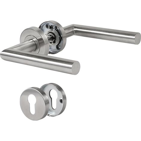 Poignées de porte pour portes intérieures, ensemble de poignées de porte, acier inoxydable moderne en forme de L PZ-cylindre profilé argenté, design élégant et simple, idéal pour votre maison (1/5)