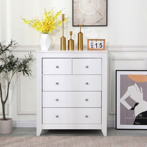 FURNITURE HMD White Chest of Drawers with 2+3 Drawers Storage Unit Cabinet Cupboard Sideboard Bedroom Furniture,79x40x95cm(WxDxH) (1/5)