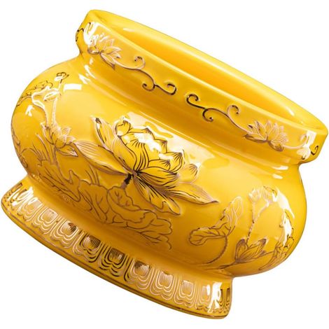 Brûleur de Parfum Délicat en Céramique Jaune Décoration Lotus en Relief, Ornement de Table Chic pour Décoration D'intérieur et Sauna (1/5)