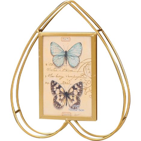 BEBUSINGOTO Marco de fotos vertical en forma de corazón, dorado, vintage, decorativo, ideal para bodas, San Valentín y inauguración de la casa (corazón). (1/4)