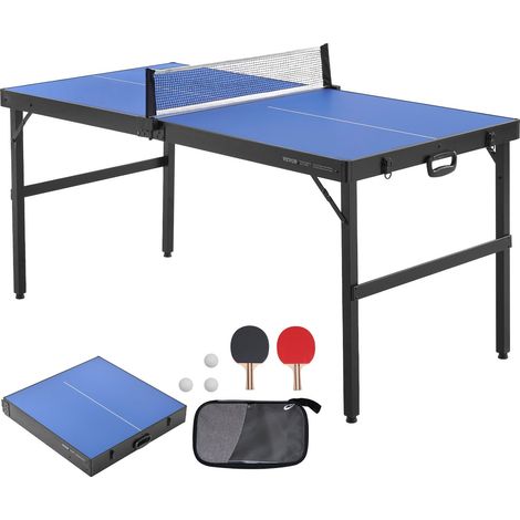 Table de ping-pong pour le jeu de tennis de table de taille moyenne, tables de tennis de table pliable portable d'intérieur en MDF, avec filet, 2 raquettes, 3 balles, sac de transport, poignée (1/5)