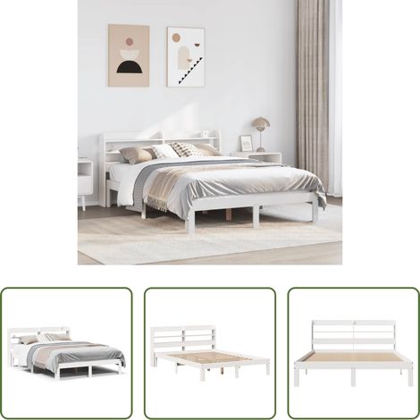 vidaXL Tête de lit sur pied - Cadre de lit et tête de lit sans matelas blanc 135x190 cm (1/5)