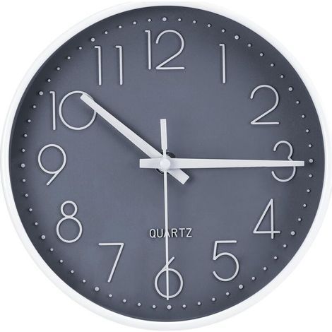 Horloge Murale EXCITAT 20 cm - Ronde et Silencieuse - pour Bureau, Cuisine, Salon, Chambre d'Enfant, École - Gris