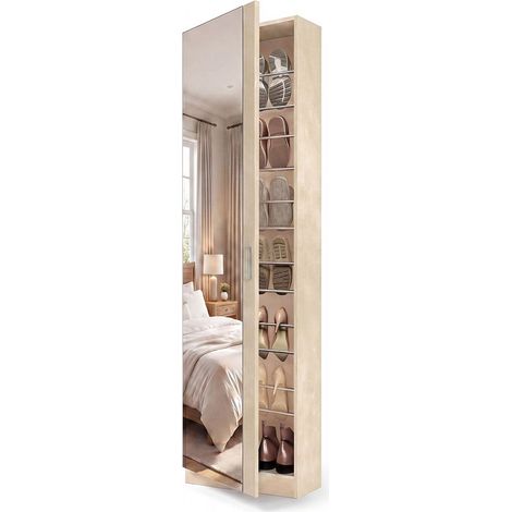 Zapatero alto de 1 puerta con espejo 180x50 cm Roma Microcemento Beige (ancho) x 180cm (alto) (1/5)