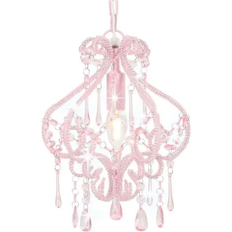 Plafonnier rond rose E14 avec perles (1/5)