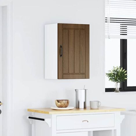 Meuble de Rangement Mural pour Cuisine en Bois d'Ingénierie, Style Chêne Brun, Design Luca, Étagère Suspendue avec Portes (1/5)