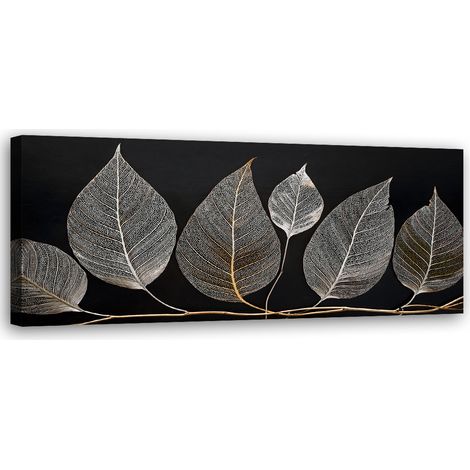 Tableau déco Minimalisme Feuillage Brindille Glamour Argent 90x30 (1/5)