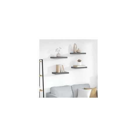 Mensole sospese, set da 4, grigio lucido, 40 x 23 x 3,8 cm, MDF-Crezuo