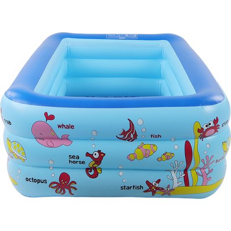 Piscine gonflable pour enfants, style familial, avec salon de natation gonflable, motif dessin animé, jouet de jardin bleu à 3 couches (1/5)