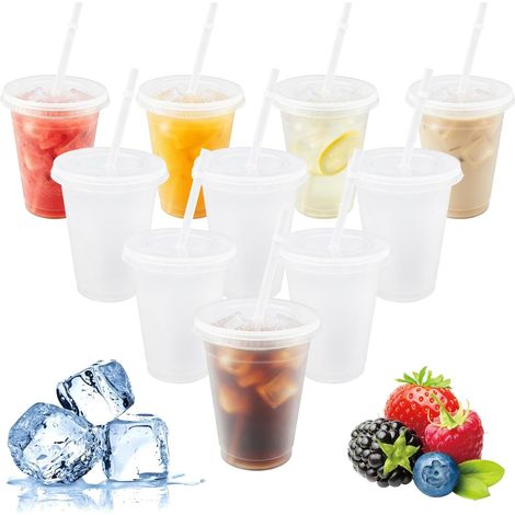 Lot de 10 gobelets en plastique réutilisables de 473 ml avec couvercle et pailles - Changement de couleur - Gobelets de fête - Gobelets de voyage - Tasses de fête pour café glacé (1/5)