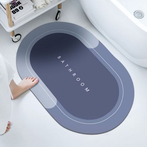 1 tapis absorbant pour salle de bain - Tapis de bain ovale bleu - 40 x 60 cm - Boue de diatomées, bleu (1/5)