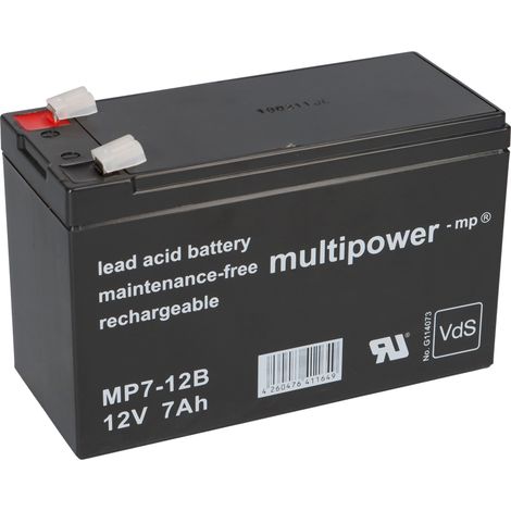 Multipower MP7-12B AGM Bleiakku 12V 7Ah Faston 6,3 mm für USV, Alarmanlage & Notbeleuchtung (1/5)
