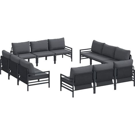 Maison Exclusive - Ensemble de canapé de jardin avec coussin 12 pcs Noir Acier