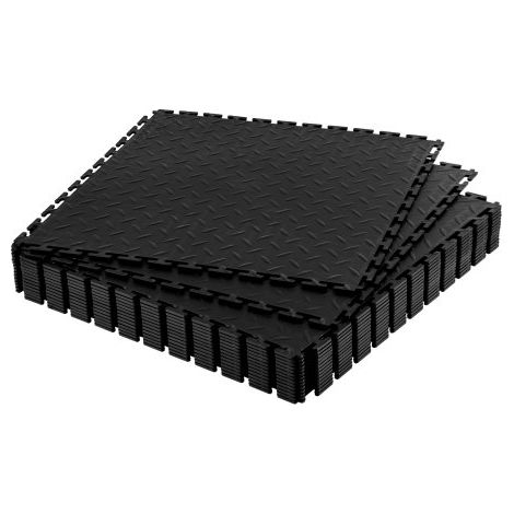 Suelo de PVC para Garaje, 513 x 513 x 5 mm, Instalación por Clic, Alfombrillas Antideslizantes de PVC con Placa Diamantada para Taller, Almacén, Cuarto de Herramientas, Color Negro, 16 uds (1/5)