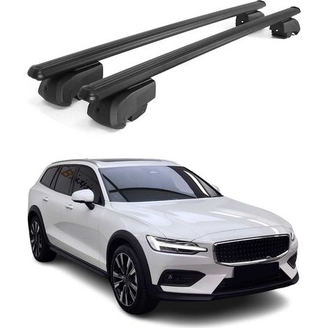 OMAC Aluminium Dachträger Querträger für Volvo V60 Cross Country II 2017-2026 – City Crash – ISO/PAS 11154:2006 – Abschließbar – Max. 75 kg – 2 Stangen Schwarz (1/5)